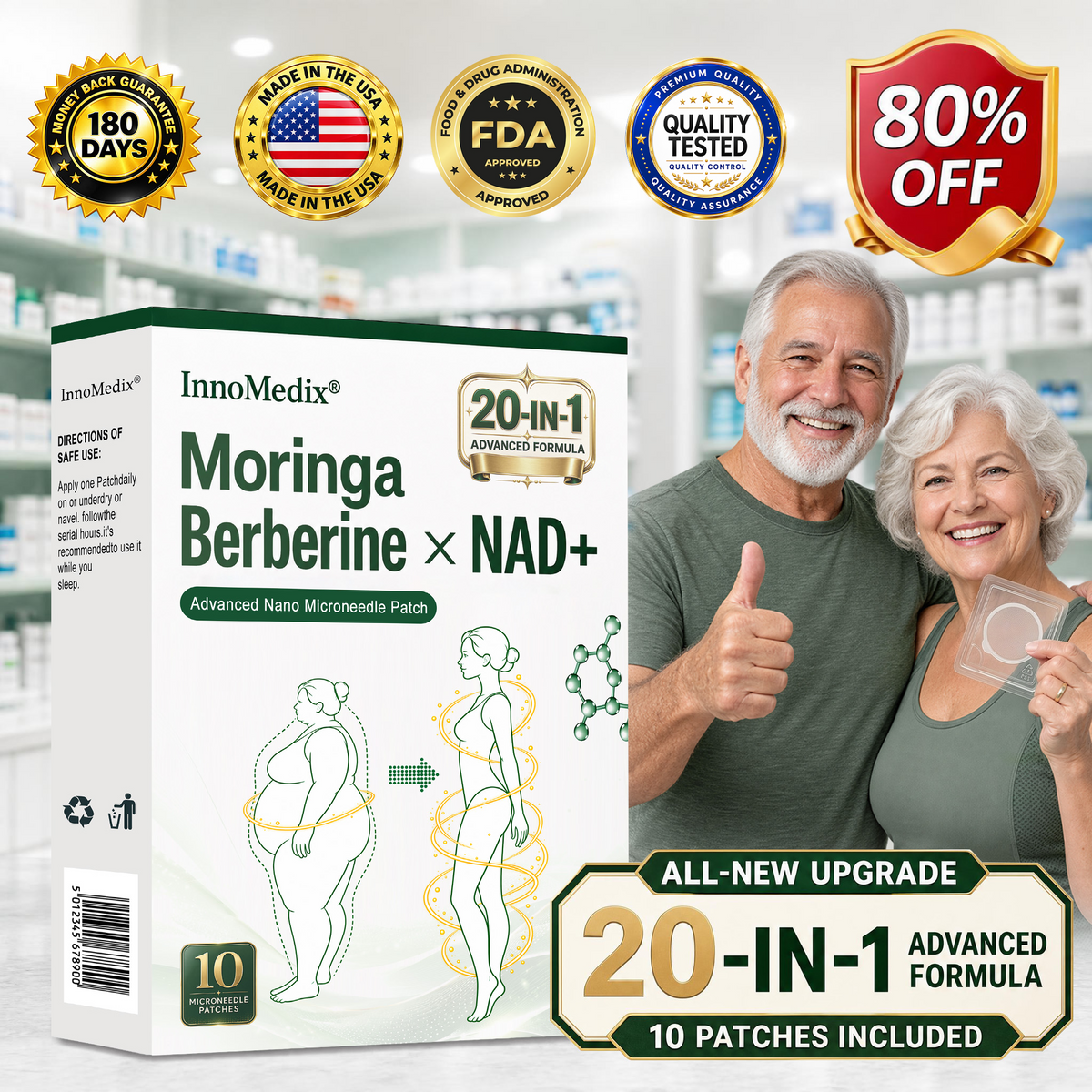 InnoMedix® Moringa Berberine x NAD+ 20-IN-1 Advanced Nano Microneedle Patch